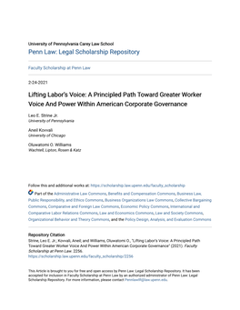 A Principled Path Toward Greater Worker Voice and Power Within American Corporate Governance