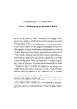 General Bibliography on Alessandro Volta