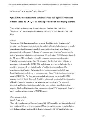 Quantitative Confirmation of Testosterone and Epitestosterone in Human Urine by LC/Q-Tof Mass Spectrometry for Doping Control
