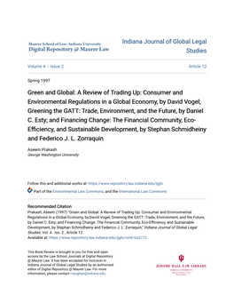 A Review of Trading Up: Consumer and Environmental Regulations in a Global Economy, by David Vogel; Greening the GATT: Trade, Environment, and the Future, by Daniel C