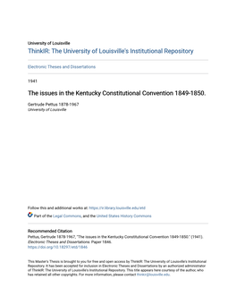 The Issues in the Kentucky Constitutional Convention 1849-1850