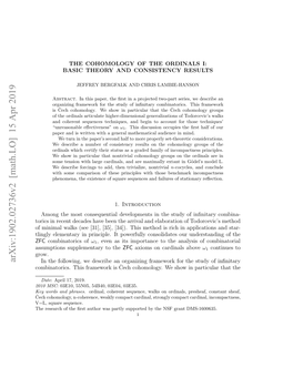 The Cohomology of the Ordinals I: Basic Theory and Consistency