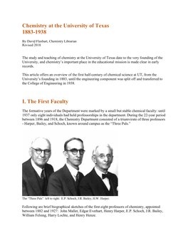 Chemistry at the University of Texas 1883-1938 I. the First Faculty