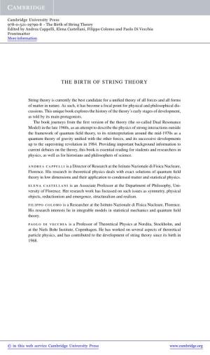 The Birth of String Theory Edited by Andrea Cappelli, Elena Castellani, Filippo Colomo and Paolo Di Vecchia Frontmatter More Information