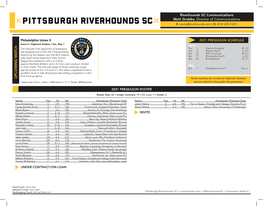 Riverhounds SC Communications Matt Grubba, Director of Communications E: Media@Riverhounds.Com | O: (412) 325-7229 |