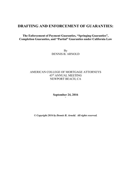 Drafting and Enforcement of Guaranties