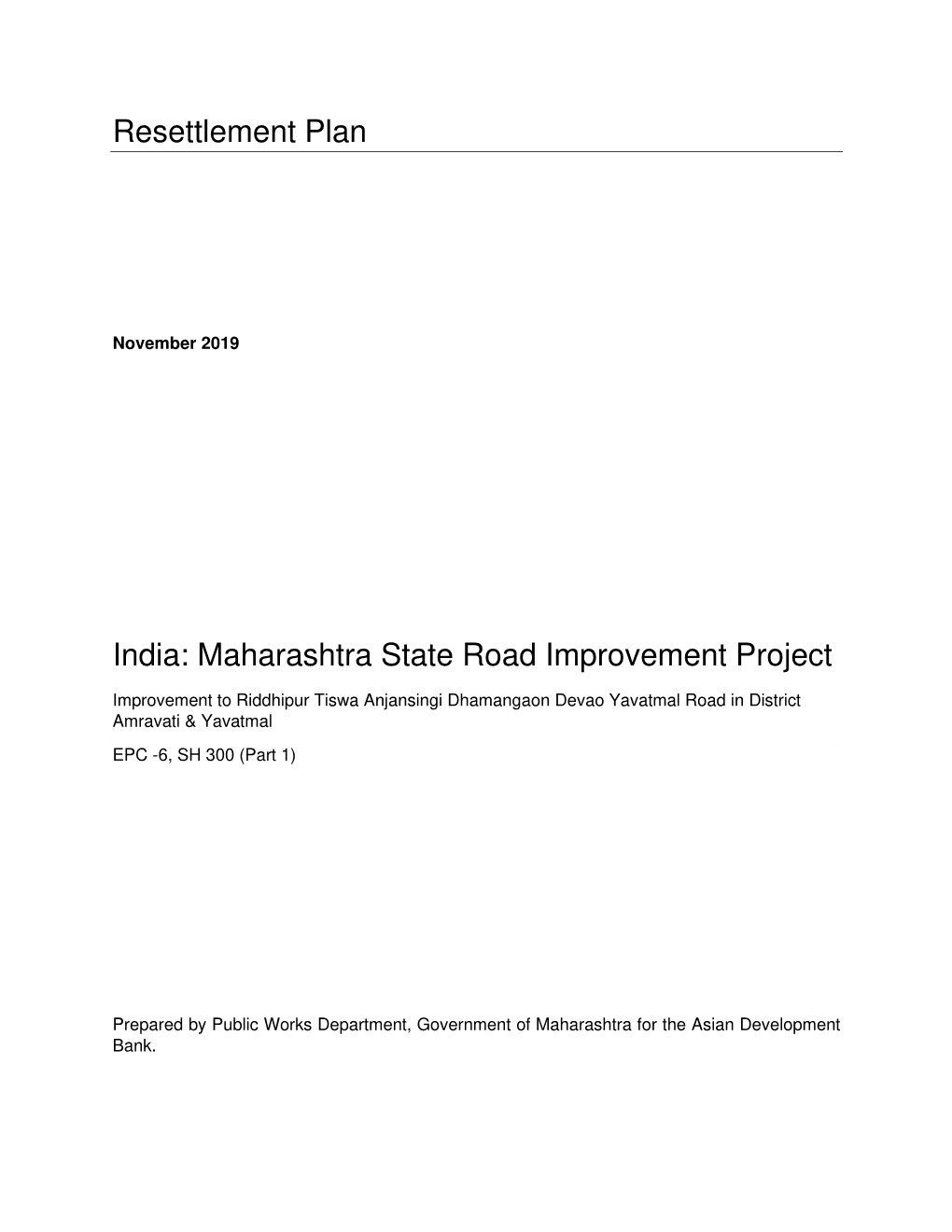 Resettlement Plan India: Maharashtra State Road Improvement Project