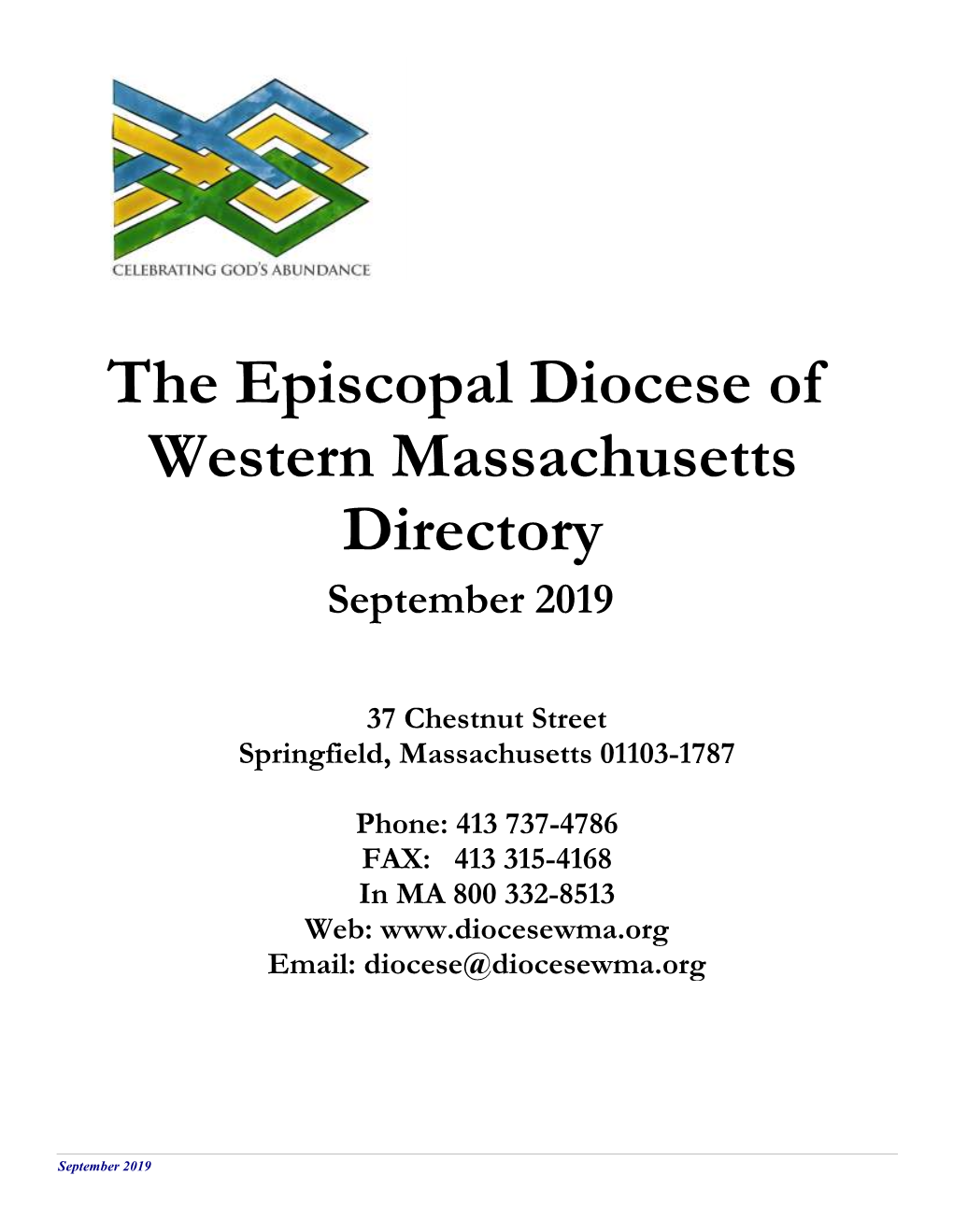The Episcopal Diocese of Western Massachusetts Directory September 2019