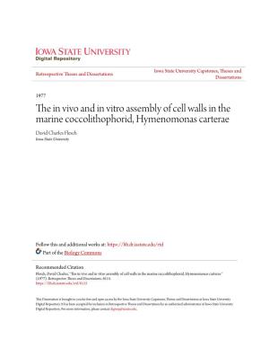 The in Vivo and in Vitro Assembly of Cell Walls in the Marine Coccolithophorid, Hymenomonas Carterae David Charles Flesch Iowa State University