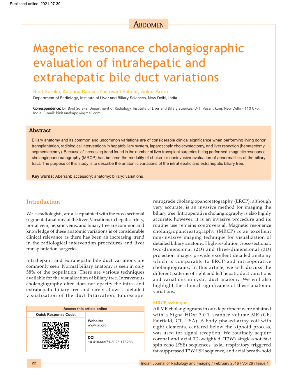 Magnetic Resonance Cholangiographic Evaluation of Intrahepatic And