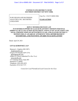 Case 1:18-Cv-06965-JGK Document 137 Filed 04/29/21 Page 1 of 17