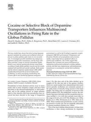 Cocaine Or Selective Block of Dopamine Transporters Influences Multisecond Oscillations in Firing Rate in the Globus Pallidus David N