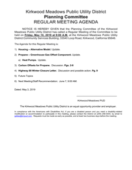 Kirkwood Meadows Public Utility District Planning Committee REGULAR MEETING AGENDA