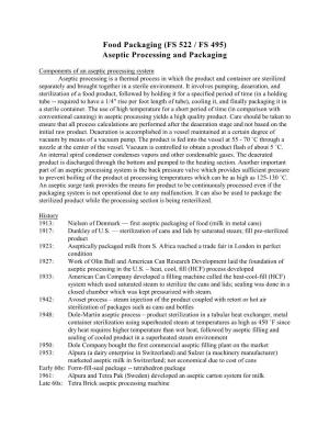 Food Packaging (FS 522 / FS 495) Aseptic Processing and Packaging