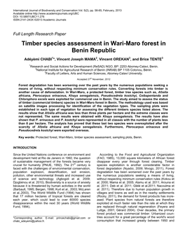 Timber Species Assessment in Wari-Maro Forest in Benin Republic