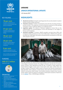 UKRAINE UNHCR OPERATIONAL UPDATE 1-31 January 2017