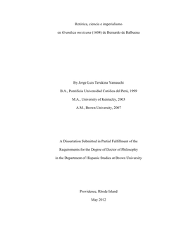 Retórica, Ciencia E Imperialismo En Grandeza Mexicana (1604) De