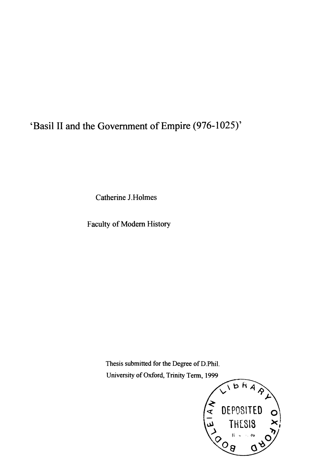 'Basil II and the Government of Empire (976-1025)'