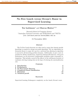 No Free Lunch Versus Occam's Razor in Supervised Learning