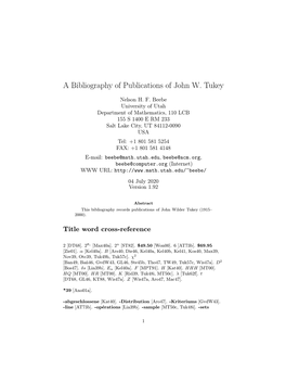 A Bibliography of Publications of John W. Tukey