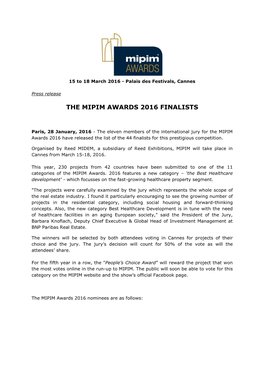 The Mipim Awards 2016 Finalists