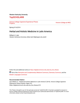 Herbal and Holistic Medicine in Latin America
