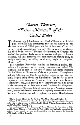 Charles Thomson, Ucprime ^Minister" of the United States