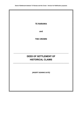 Deed of Settlement of Historical Claims ______