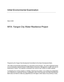 Initial Environmental Examination MYA: Yangon City Water Resilience Project