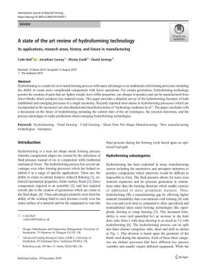 A State of the Art Review of Hydroforming Technology Its Applications, Research Areas, History, and Future in Manufacturing