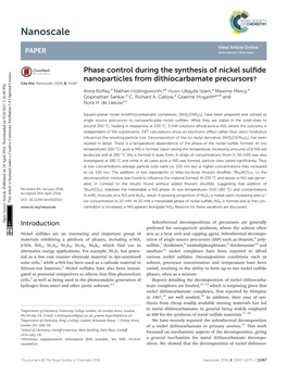 Phase Control During the Synthesis of Nickel Sulfide Nanoparticles From