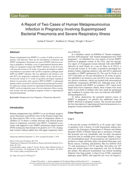 A Report of Two Cases of Human Metapneumovirus Infection in Pregnancy Involving Superimposed Bacterial Pneumonia and Severe Respiratory Illness