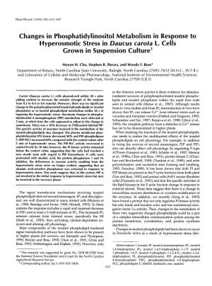 Changes in Phosphatidylinositol Metabolism in Response to Hyperosmotic Stress in Daucus Carota 1. Cells Grown in Suspension Culture'