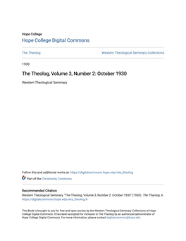 The Theolog, Volume 3, Number 2: October 1930
