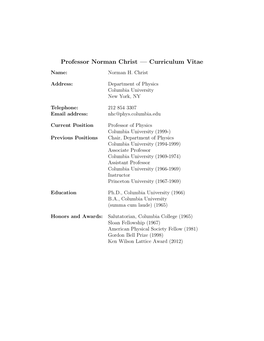 Professor Norman Christ — Curriculum Vitae Name: Norman H