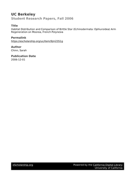 Habitat Distribution and Comparison of Brittle Star (Echinodermata: Ophiuroidea) Arm Regeneration on Moorea, French Polynesia