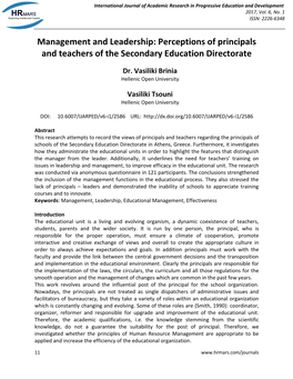 Management and Leadership: Perceptions of Principals and Teachers of the Secondary Education Directorate