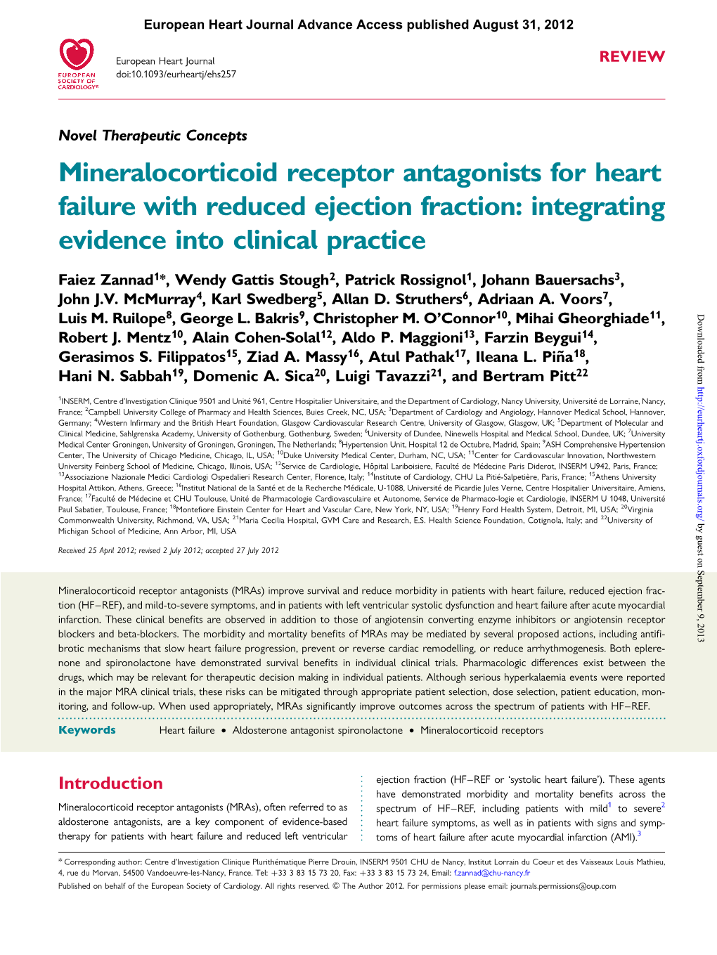 Mineralocorticoid Receptor Antagonists for Heart Failure with Reduced Ejection Fraction: Integrating Evidence Into Clinical Practice