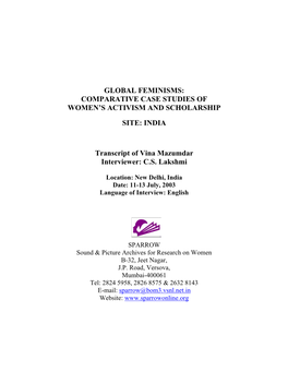 Global Feminisms: Comparative Case Studies of Women’S Activism and Scholarship