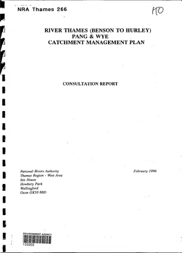 River Thames (Benson to Hurley) Pang & Wye Catchment Management Plan