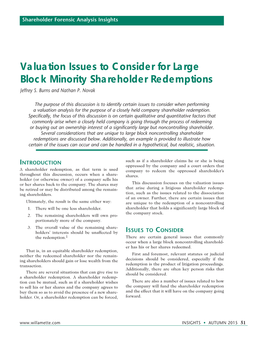 Valuation Issues to Consider for Large Block Minority Shareholder Redemptions Jeffrey S