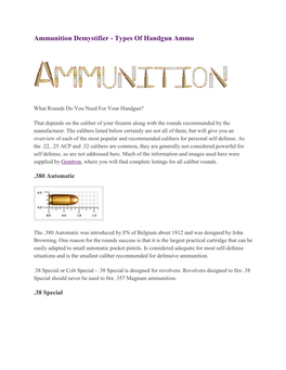 Ammunition Demystifier - Types of Handgun Ammo