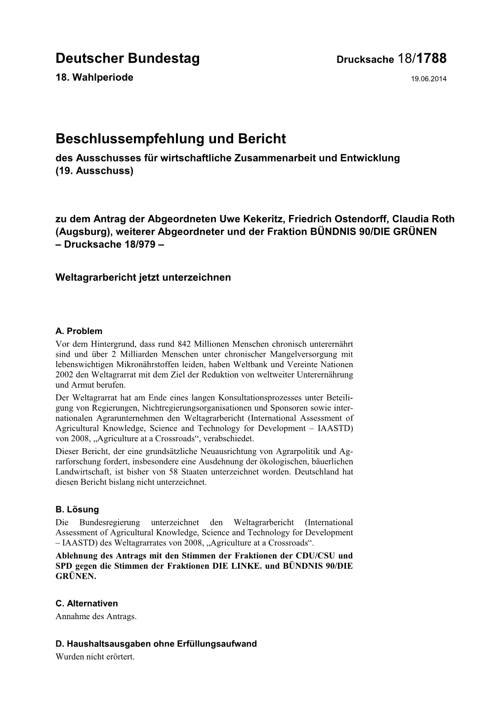 Deutscher Bundestag Beschlussempfehlung Und Bericht