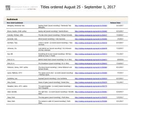 Titles Ordered August 25 - September 1, 2017