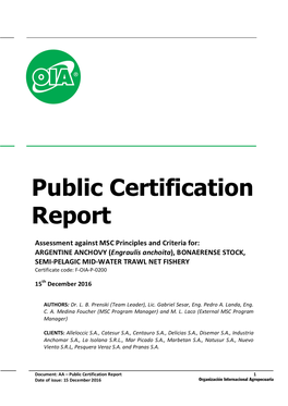 ARGENTINE ANCHOVY Public Certification Report 151216