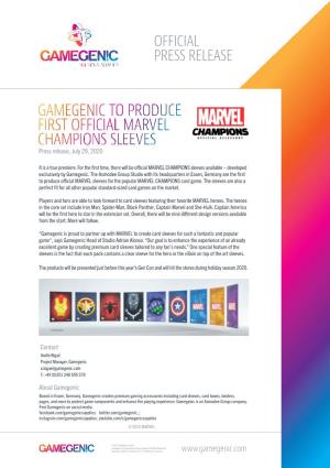 GAMEGENIC to PRODUCE FIRST OFFICIAL MARVEL CHAMPIONS SLEEVES Press Release, July 29, 2020