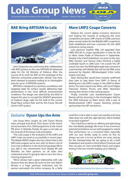 Lola Group News the Quarterly Internal Newsletter of the Lola Group Number 7/Winter 2008-2009