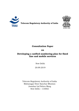 Telecom R Consultation Paper on Developing a Unified Numbering