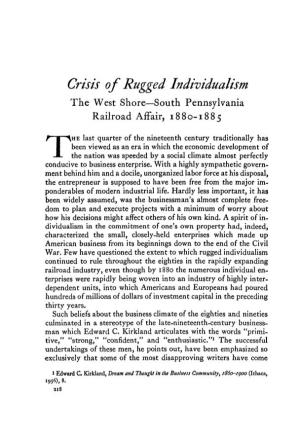 Crisis of Rugged Individualism the West Shore—South Pennsylvania Railroad Affair, 1880-1885