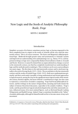 17 New Logic and the Seeds of Analytic Philosophy Boole, Frege